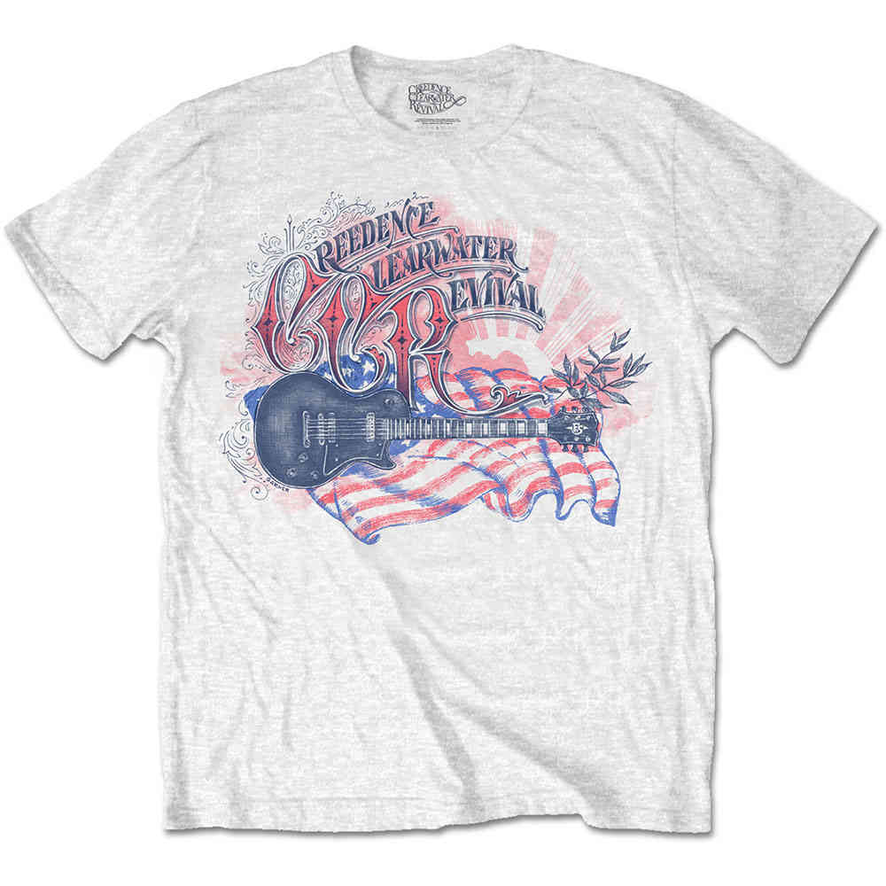 Creedence Clearwater Revival - Guitar & Flag Heren Tshirt - Wit